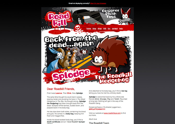 Roadkill Toys html email design